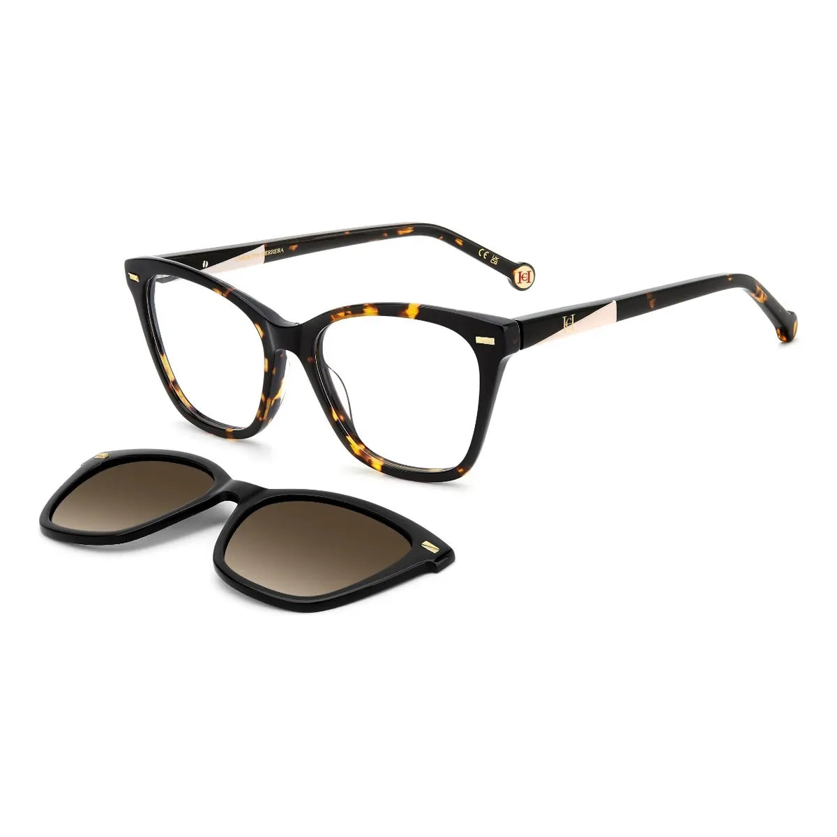 Armação Carolina Herrera Clip On Havana Polarizado Her0334c